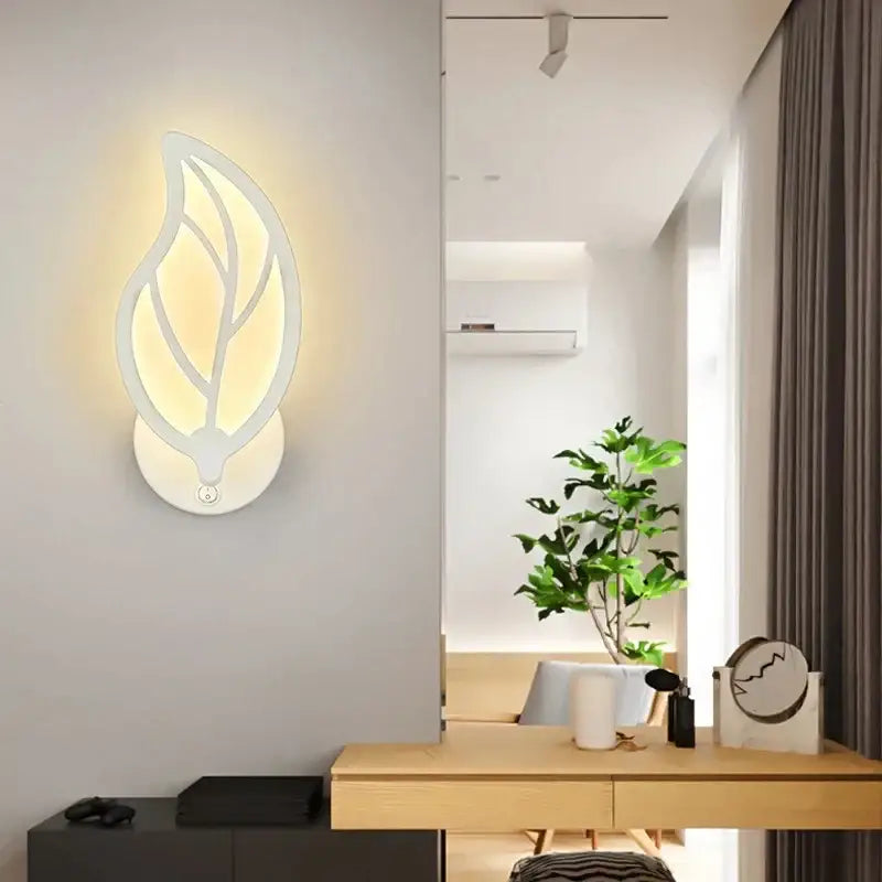 Modern white flower acrylic led ceiling chandelier with white leaf-shaped wall sconce and warm glowing light