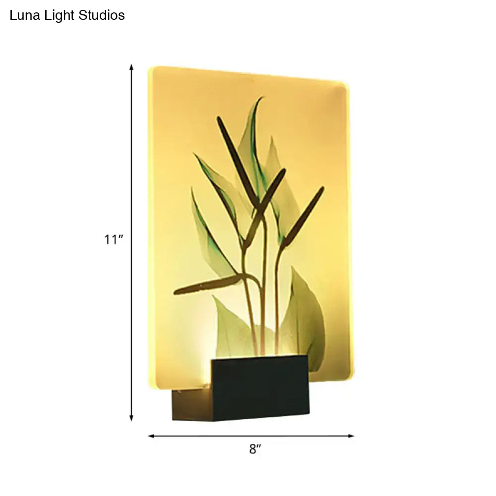 Modern white flower bird wall lamp with embossed green leaves and warm yellow glow for bedroom corner led mural