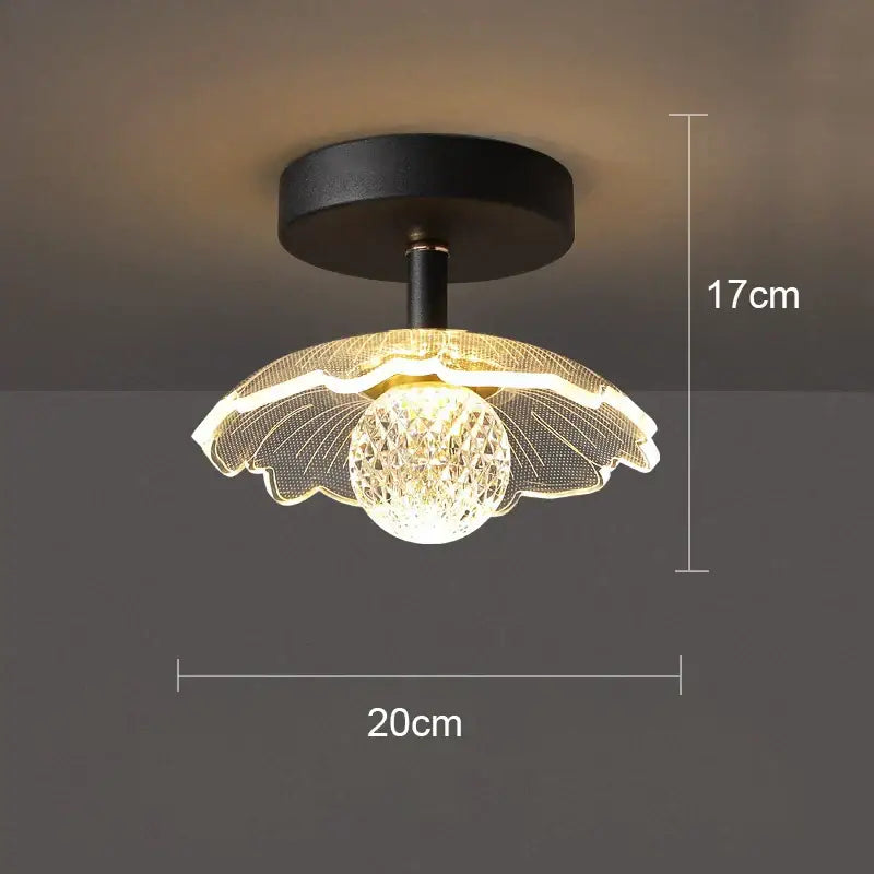 Modern white flower led ceiling lamp with black crystal globe and leaf-shaped glass shade for bedroom decorbites led ceiling