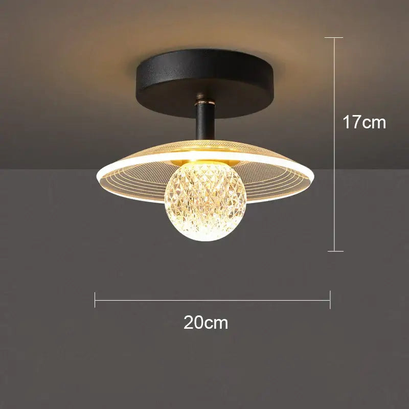 Modern black led ceiling lamp with glowing crystal sphere and illuminated wireframe disc for bedroom decorbites led ceiling