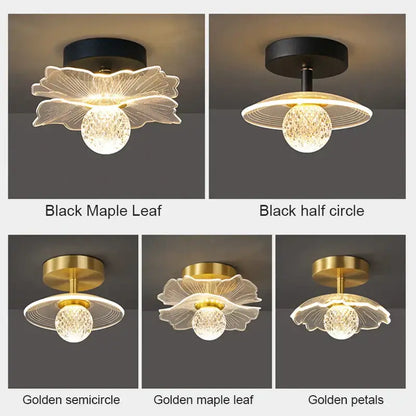 Modern white flower led ceiling lamp with translucent petal glass shades and black or gold decorbites led ceiling mounts
