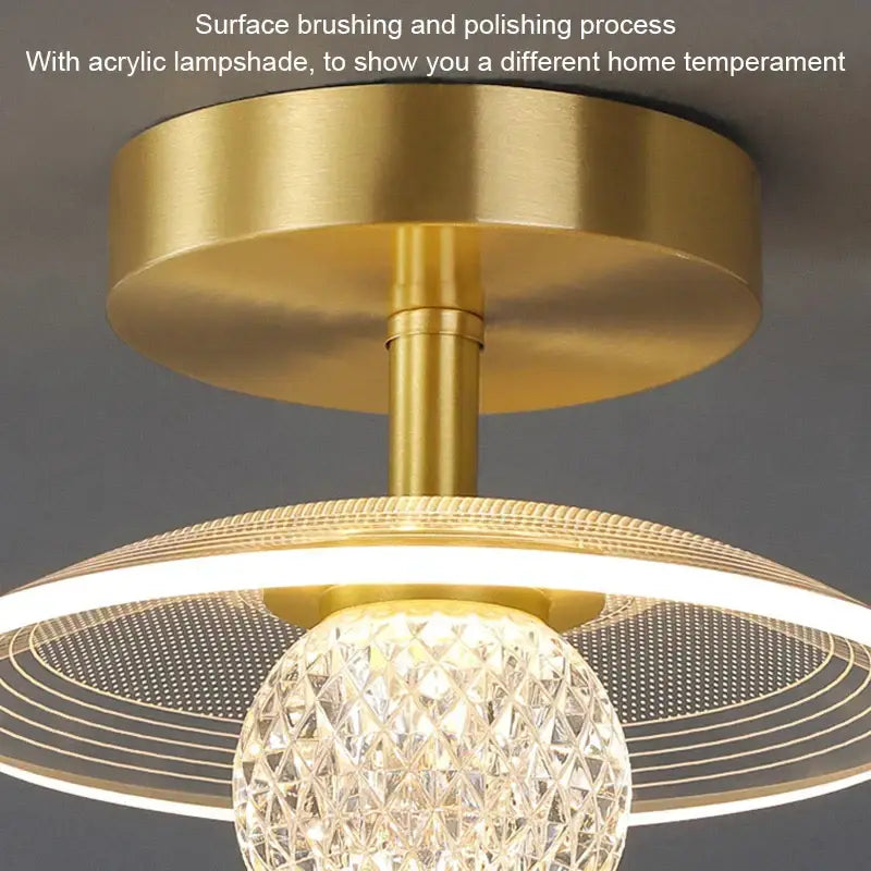 Gold-finished ceiling lamp with faceted crystal globe and acrylic lampshade for modern bedroom decorbites led ceiling use