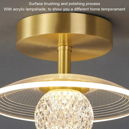 Gold-finished ceiling lamp with faceted crystal globe and acrylic lampshade for modern bedroom decorbites led ceiling use
