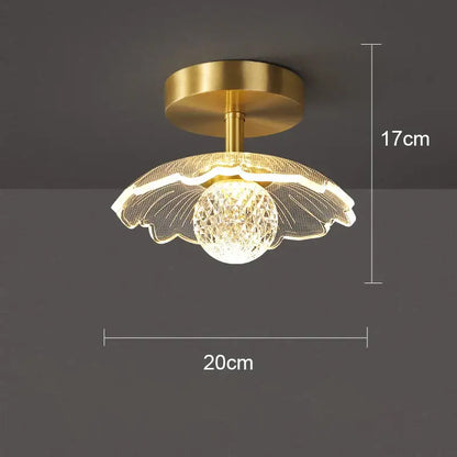 Gold-toned modern white flower led ceiling lamp with crystal globe and leaf-shaped mesh shade for bedroom decorbites led ceiling