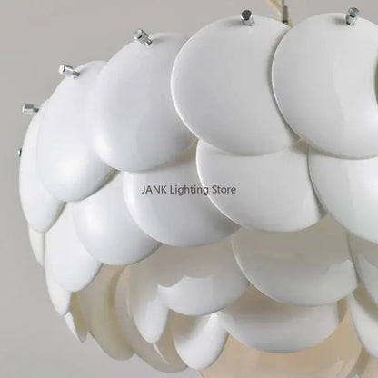 Modern white french ceramic chandelier pendant light with glossy layered disc design for living room decorbites french ceramic