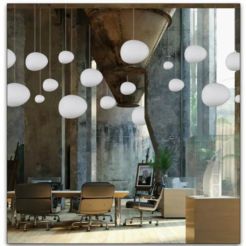 Modern white frosted glass ball led pendant light dining room set with decorbites glass ball pendant lights in industrial space