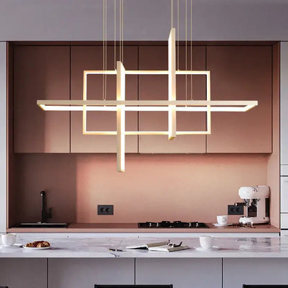 Modern white geometric aluminum pendant light with sleek intersecting frames and warm white led lighting for living room decorbites geometric aluminum pendant