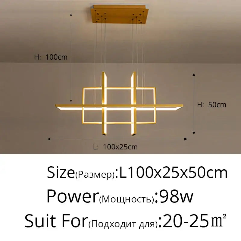 Modern gold finished geometric aluminum pendant lights with intersecting rectangular frames for dining room decorbites geometric aluminum