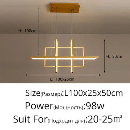 Modern gold finished geometric aluminum pendant lights with intersecting rectangular frames for dining room decorbites geometric aluminum
