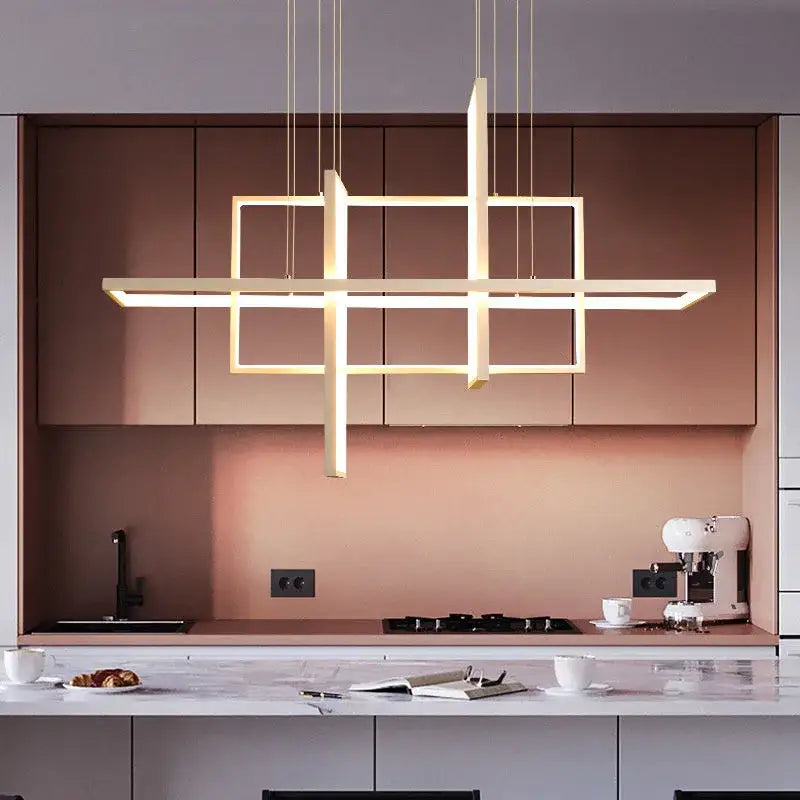 Modern white geometric aluminum pendant lights with warm white led lighting for dining room decorbites geometric aluminum design