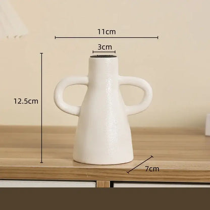 Modern white geometric ceramic candle holder with two symmetrical handles matte finish for living room decorbites decor