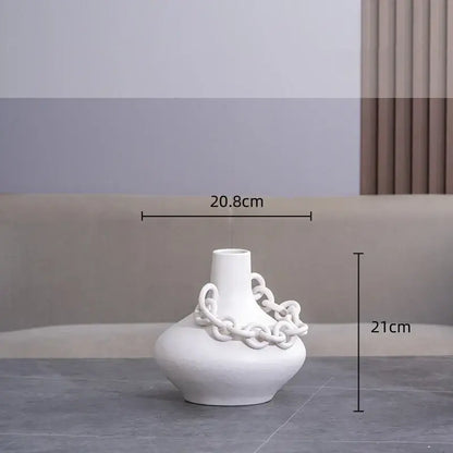 Modern white geometric chain porcelain vase featuring a sculpted chain detail for living room decorbites decor