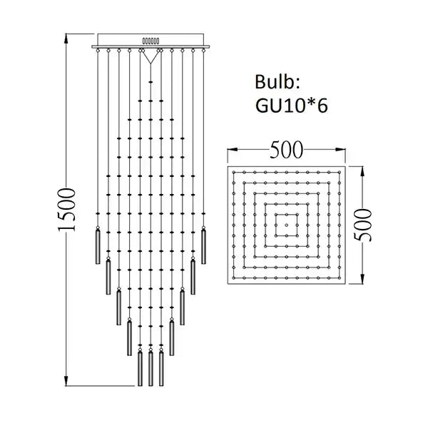 Modern white geometric decorbites crystal ceiling chandelier with six gu10 bulbs and cascading cylindrical pendants