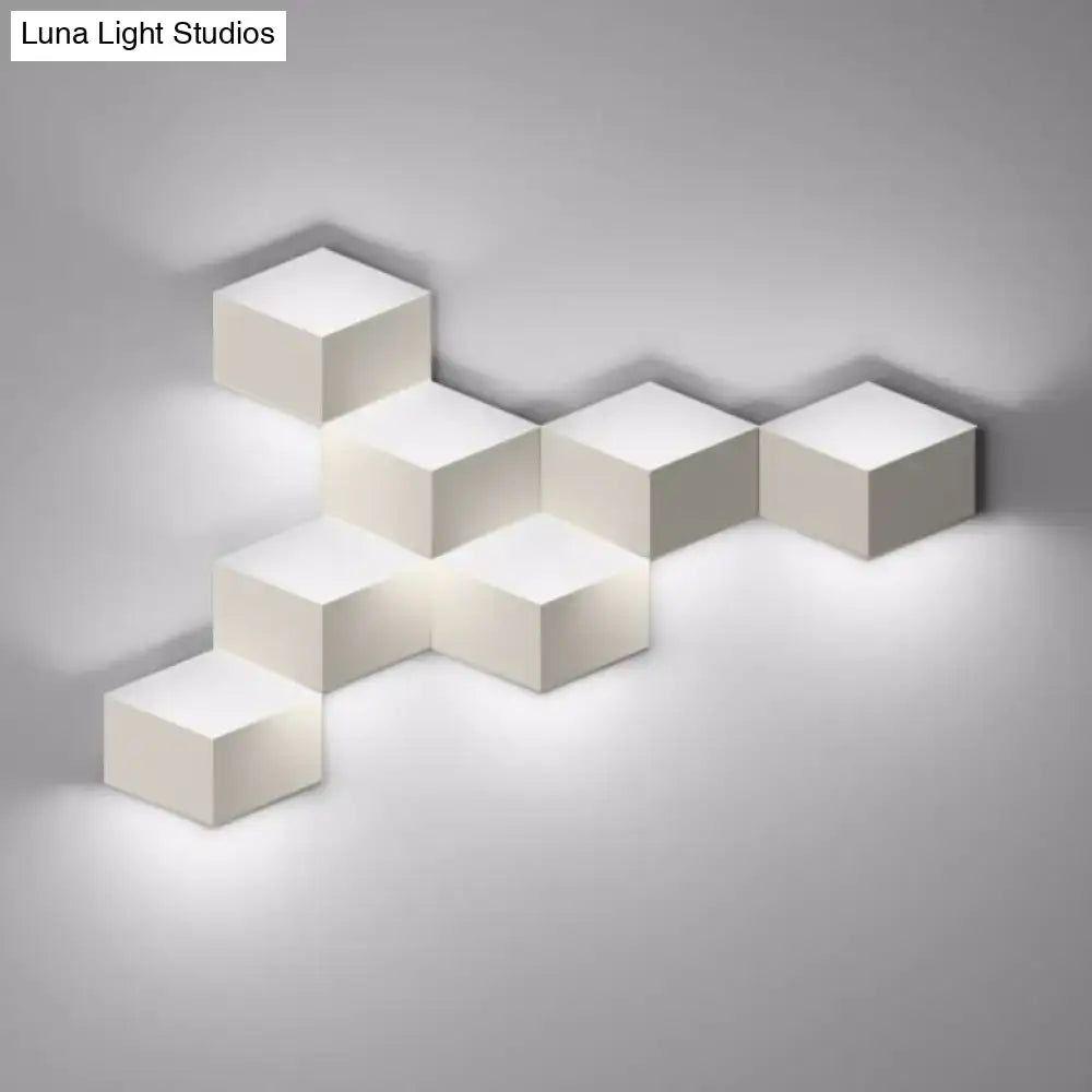 Modern white geometric design wall lamp light fixture with sleek minimalist cube style for living room use