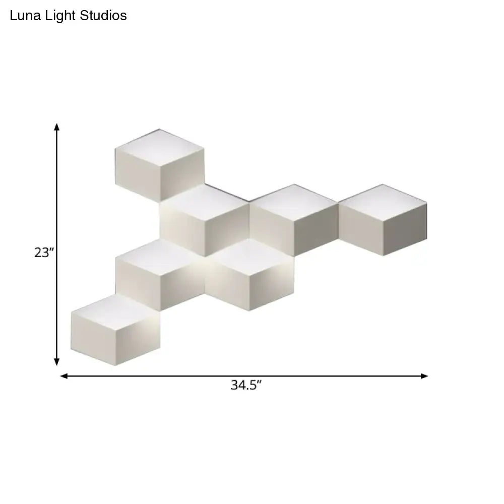 Off-white cube-shaped modular wall lamp with a modern white geometric design light fixture for living room use
