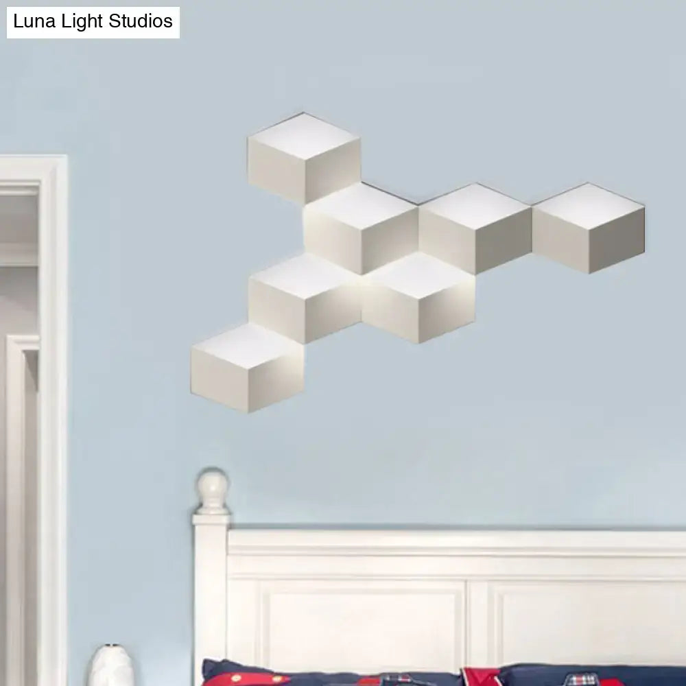Modern white geometric design wall lamp light fixture with modular cube shape for living room decor
