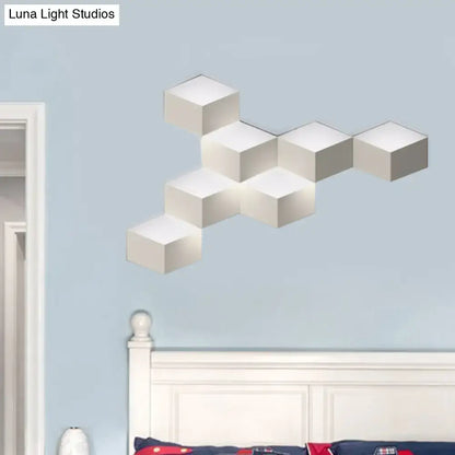 Modern white geometric design wall lamp light fixture with modular cube shape for living room decor