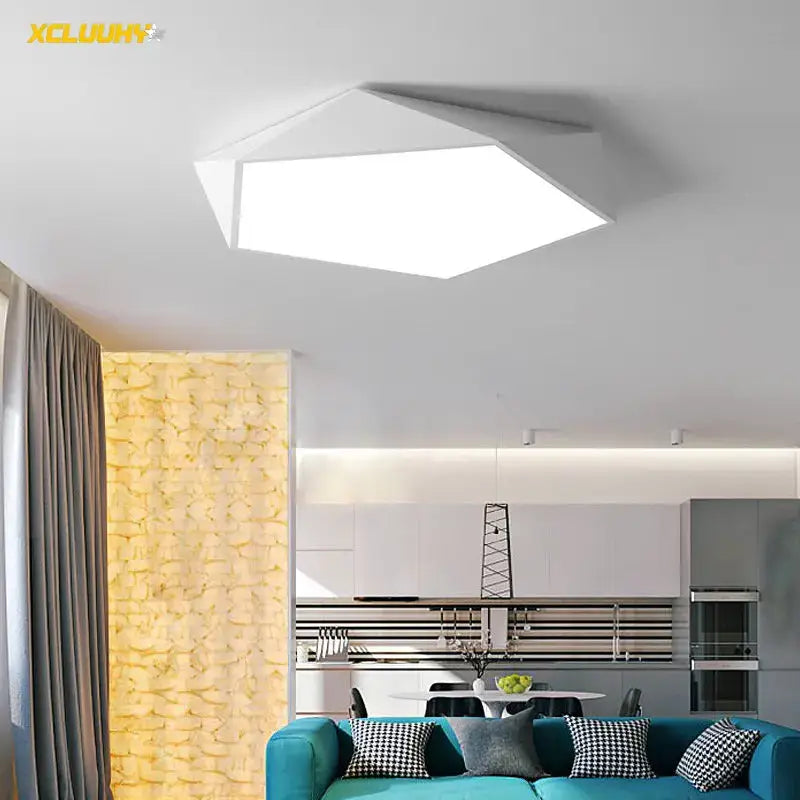 Modern white hexagonal geometric led ceiling lamp with minimalist design for living room decorbites geometric led lighting