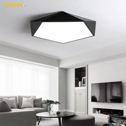 Modern white geometric led ceiling lamp with black hexagonal decorbites geometric led ceiling design for living room decor