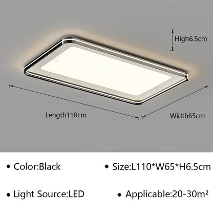 Black rectangular led ceiling lamp with sleek metallic frame 110cm x 65cm decorbites geometric led ceiling light