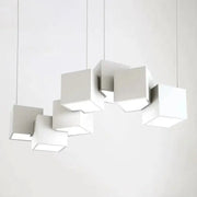 Modern white geometric led island light fixture in cube shape for kitchen or living room island light use