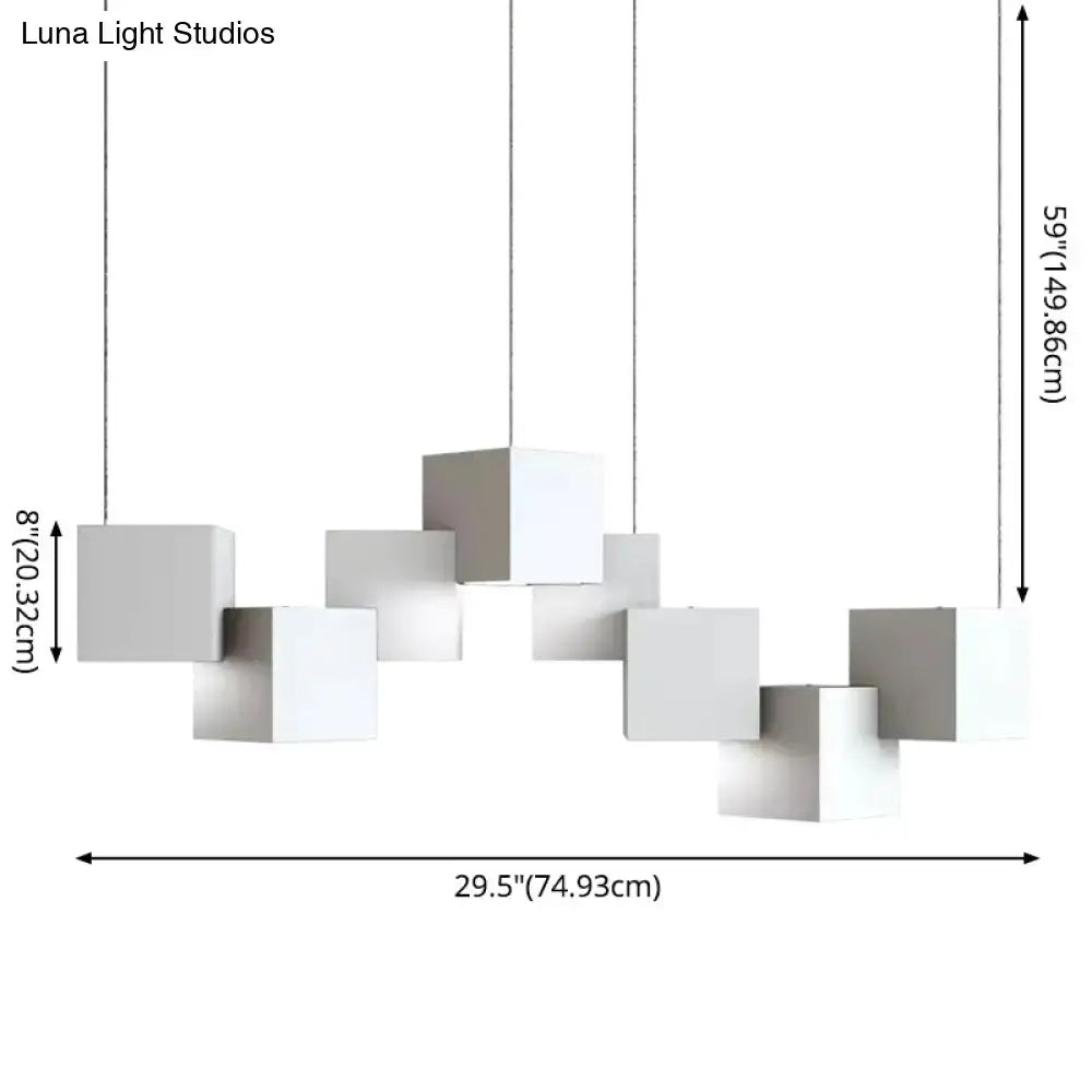 Modern white and gray cube pendant led island light with minimalist geometric design for kitchen or living room use