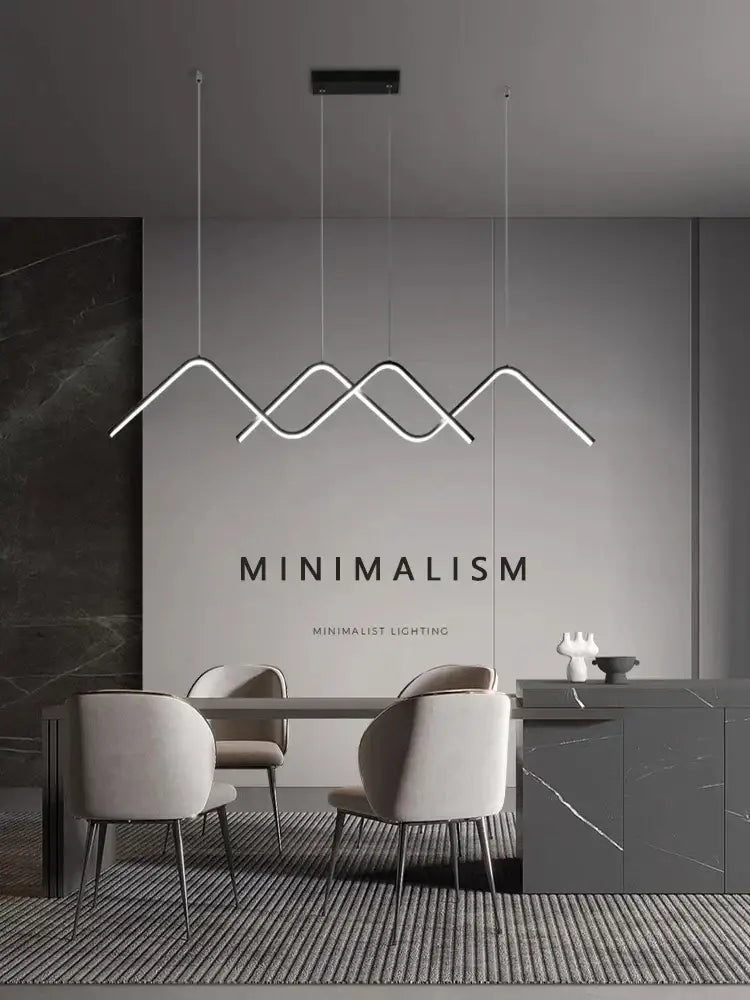 Modern white geometric led pendant light with sleek white led strips forming a continuous wave pattern chandelier