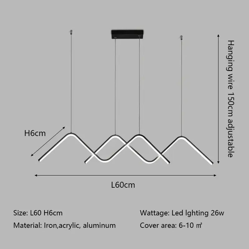 Modern white geometric LED pendant light with sleek mountain-range design in iron acrylic and aluminum for dining room decorbites geometric led pendant lights