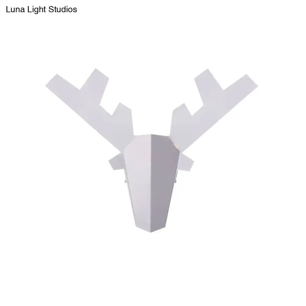 Modern white geometric reindeer wall lamp with angular antlers and minimalist design for bedroom light type use