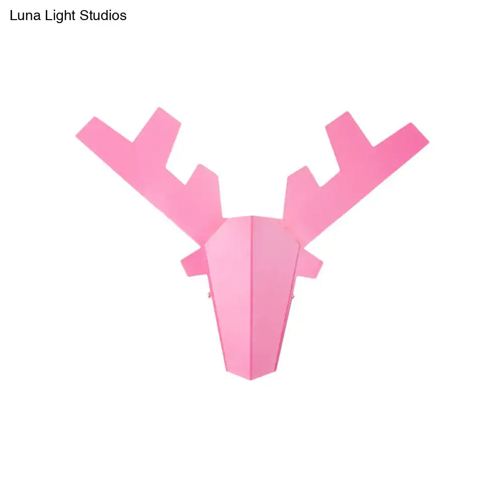 Modern white geometric reindeer wall lamp with pink paper minimalist design and geometric antlers for bedroom lighting