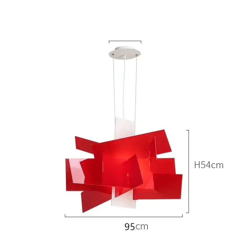 Modern white geometric stacking pendant lamp featuring a vibrant red acrylic decorbites big bang pendant lamp
