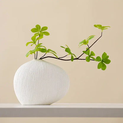 Modern white geometric stripes ceramic vase with textured brushed finish for living room decorbites geometric stripes decor