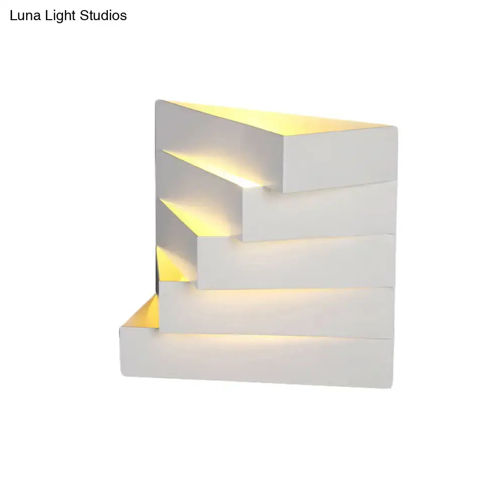 Modern white stepped led wall mounted lighting with warm yellow backlighting for living room sconce ambiance