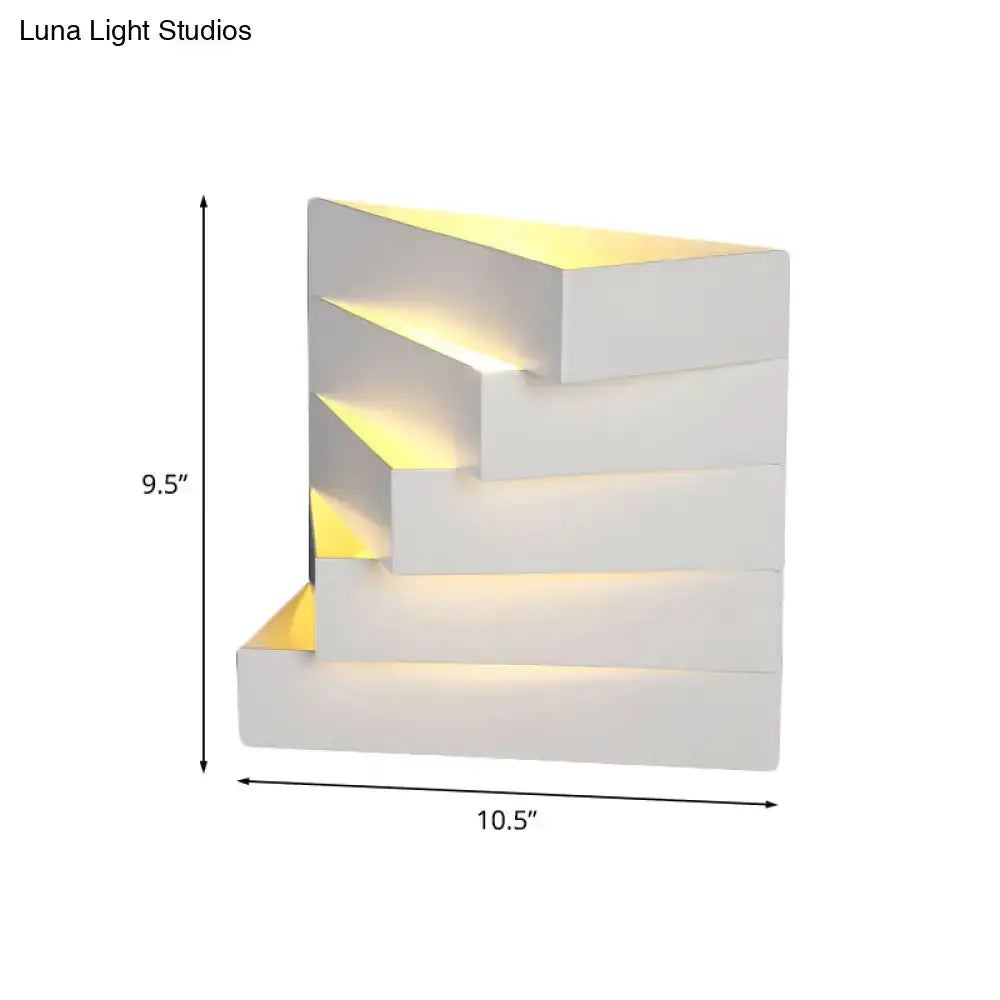 Modern white stepped led wall mounted lighting with warm yellow backlighting for living room sconce