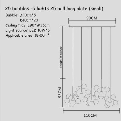Modern white glass bubble chandelier pendant light with 25 glass bubbles by decorbites for living room decor