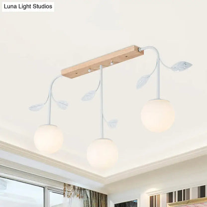 Modern decorbites e26 e27 light orb island ceiling lamp with natural wood base white metal arms and frosted glass globes
