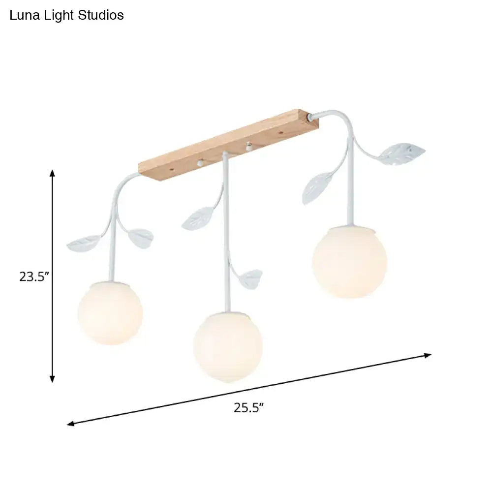 Decorbites 3 light orb island ceiling lamp with milky glass globes e26 e27 sockets and white wood leaf design