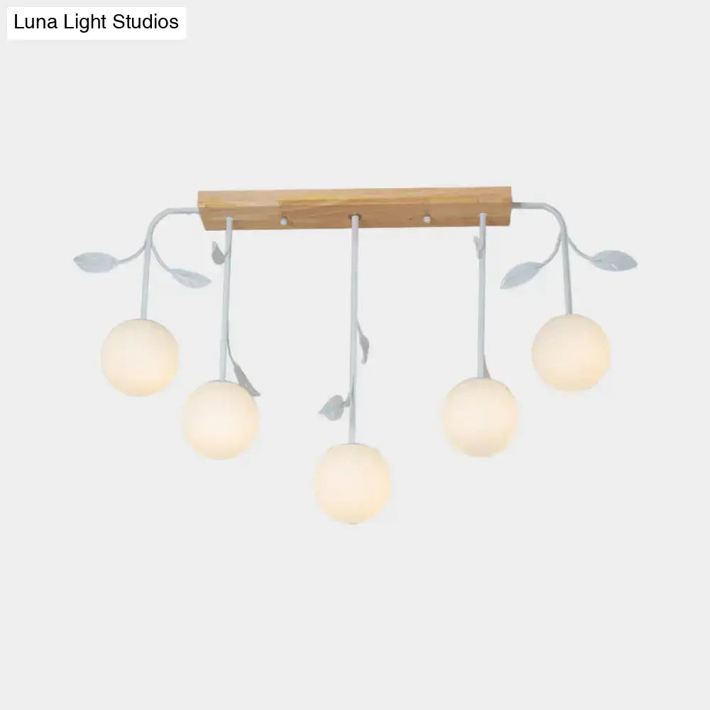 Modern simple design DecorBites 3/5 light orb island ceiling lamp with wooden base silver metal arms e26 e27 bulbs