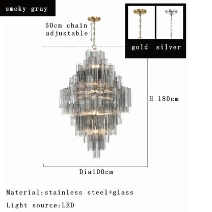 Modern white glass pendant lights with smoky gray tiered chandelier design and cascading glass tubes for dining room decorbites big white