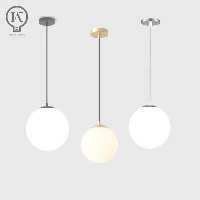 Modern White Globe Glass Pendant Light in Gold, Black, or Silver - Decorbites