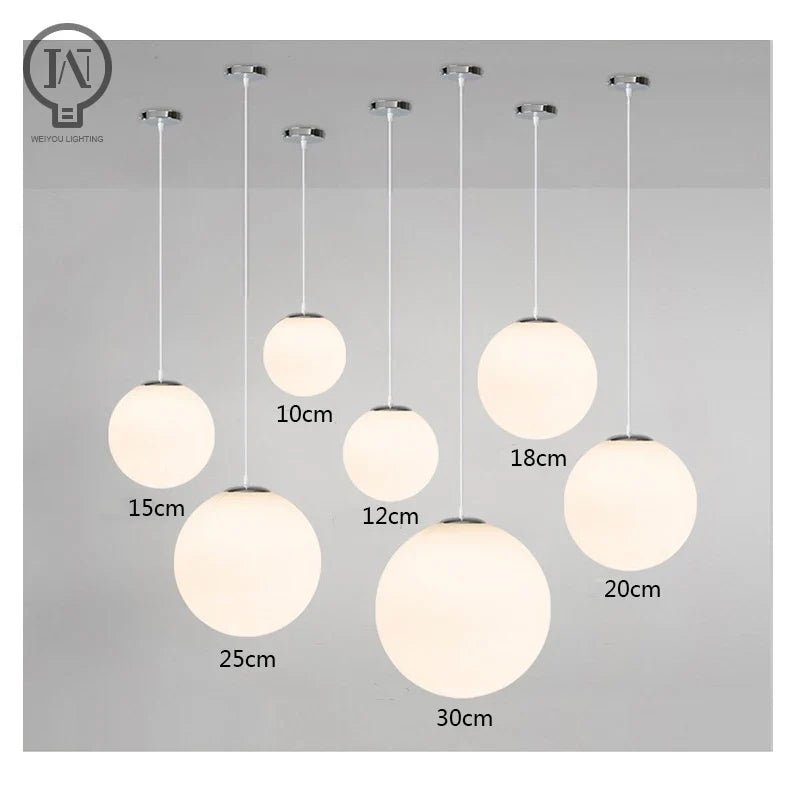 Modern White Globe Glass Pendant Light in Gold, Black, or Silver - Decorbites