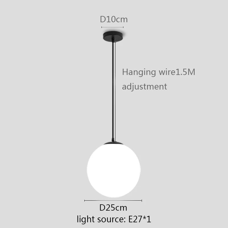 Modern White Globe Glass Pendant Light in Gold, Black, or Silver - Decorbites
