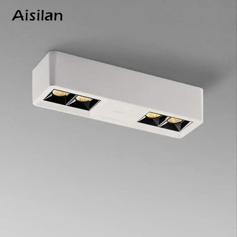 Modern white and gold 24w cri97 square led surface mount downlight with black-trimmed spotlights for living room
