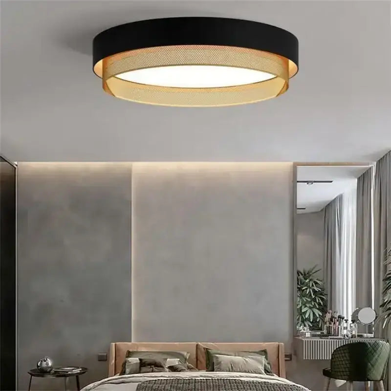 Modern white and gold circular metal grid ceiling light with black and gold mesh design for bedroom decorbites circular metal