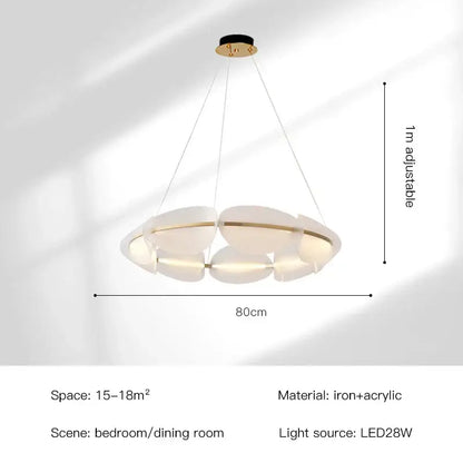 Modern white and gold circular petal led chandelier with acrylic and iron materials for stylish living room decorbites circular petal light