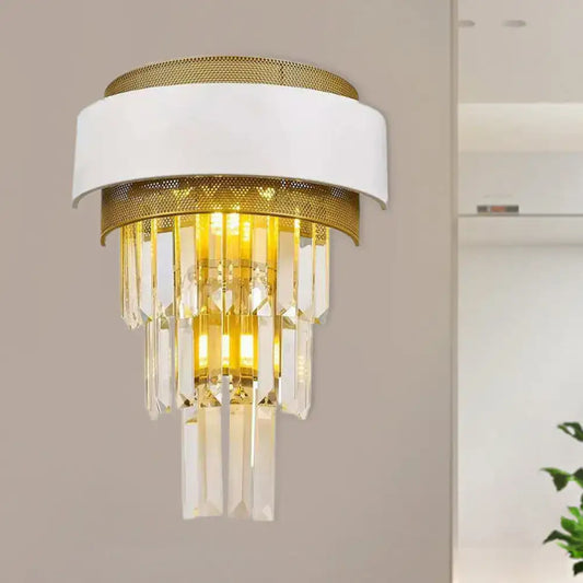 Modern wall lamp gold and white crystal wall sconce with droplets ideal for bedroom lighting