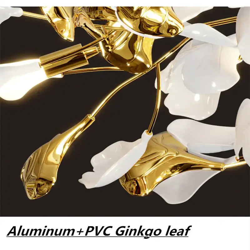 Modern white and gold ginkgo leaf led ceiling chandelier with sleek design for elegant living room lighting