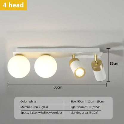 Modern white and gold decorbites glass ball led ceiling light with spherical and cylindrical shades on iron base for living room