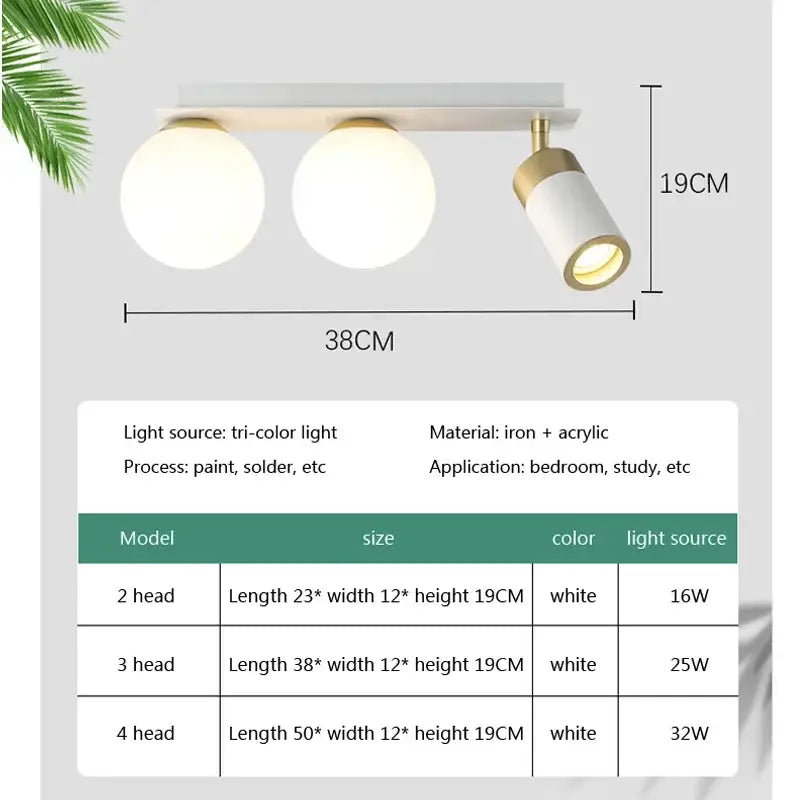 Modern white and gold glass ball led ceiling light with three-head acrylic shades on iron base for decorbites glass ball led