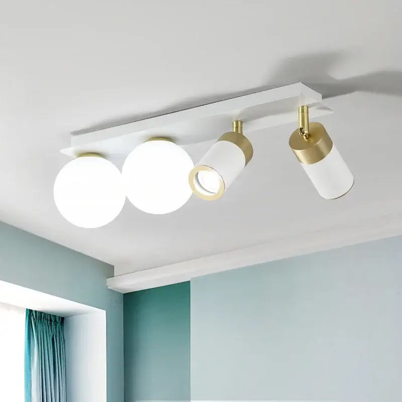 Modern white and gold glass ball led ceiling light with three adjustable spotlights for living room decorbites glass ball
